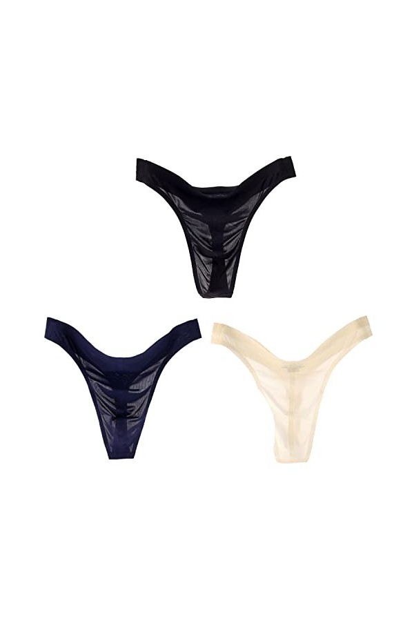 Alienjoy String pour homme - String sexy - Sous-vêtements pour homme - Bas - String en soie glacée - Lisse - Sans couture - T