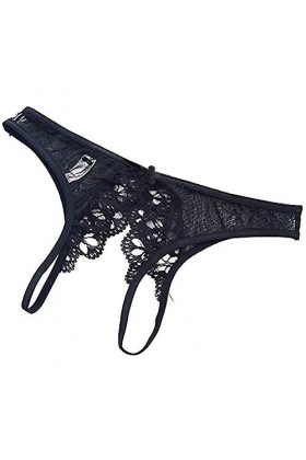 AISOO Culotte Sexy Femme Ouverte Coquine String en Dentelle avec Noeud Lace Floral Transparent Tangas Slips Mystérieux Erotiq