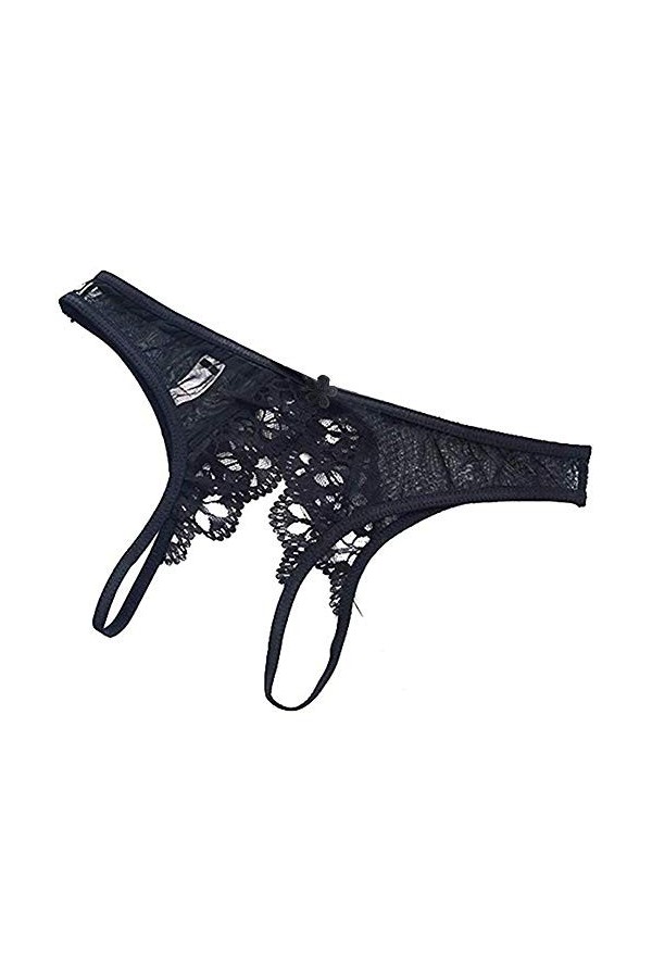 AISOO Culotte Sexy Femme Ouverte Coquine String en Dentelle avec Noeud Lace Floral Transparent Tangas Slips Mystérieux Erotiq