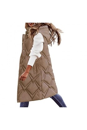 Gefomuofe Gilet matelassé pour femme - Veste matelassée sans manches - Légère et longue - Fermeture éclair - Couleur unie - C