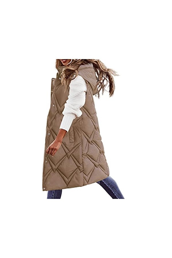 Gefomuofe Gilet matelassé pour femme - Veste matelassée sans manches - Légère et longue - Fermeture éclair - Couleur unie - C