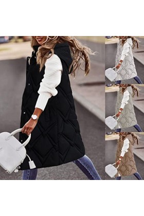 Gefomuofe Gilet matelassé pour femme - Veste matelassée sans manches - Légère et longue - Fermeture éclair - Couleur unie - C