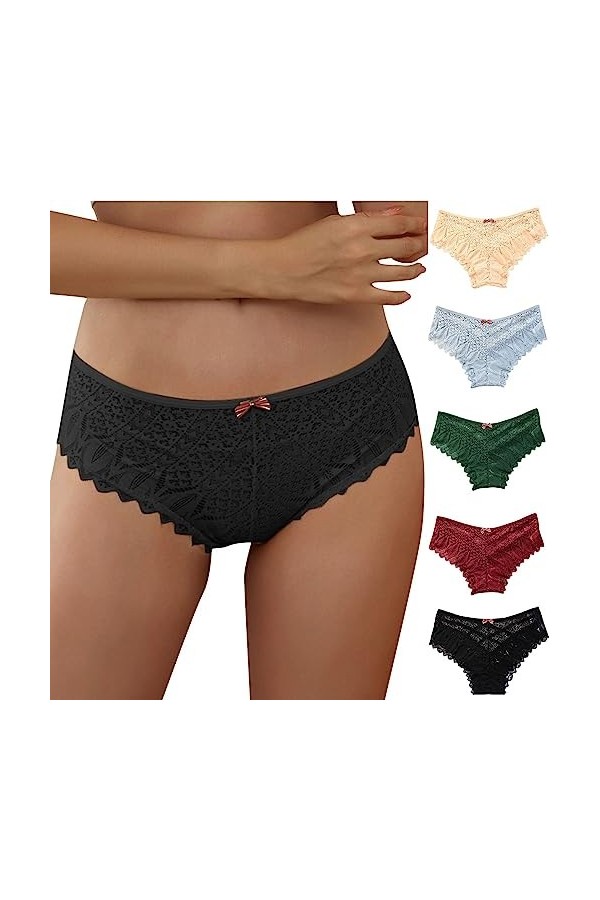 FUFUDDK Lot de 5 Culottes pour Femmes Culottes de Couleur Unie Confortables Culottes Ventre Plat Culottes Classiques Sexy en 