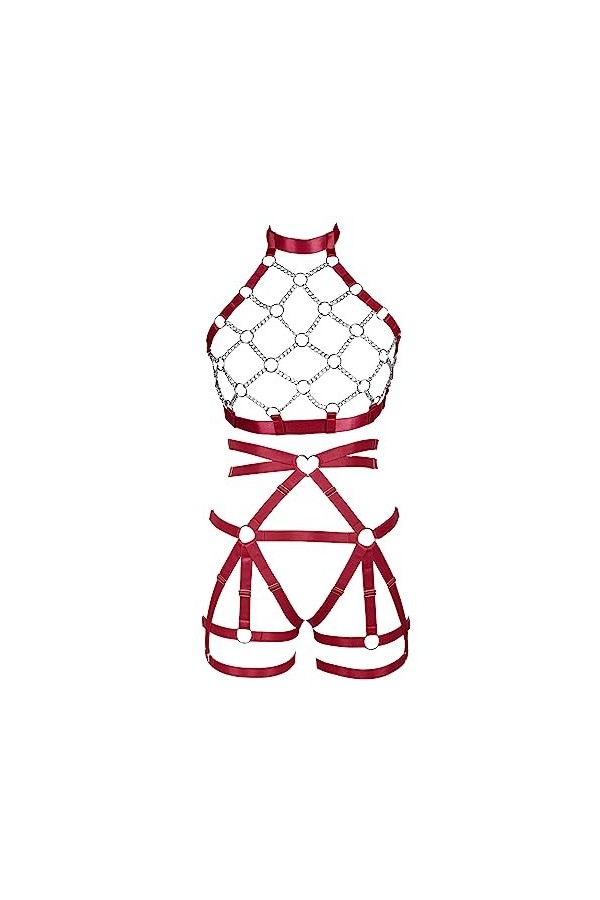 JMMHSS Femmes punk Body Strap lacets lingerie set garter ceinture Goth Halloween Dance orgie Vert de fruits 