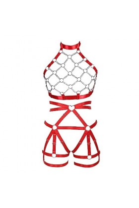 JMMHSS Femmes punk Body Strap lacets lingerie set garter ceinture Goth Halloween Dance orgie Vert de fruits 