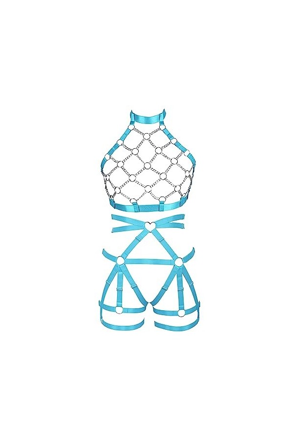 JMMHSS Femmes punk Body Strap lacets lingerie set garter ceinture Goth Halloween Dance orgie Vert de fruits 