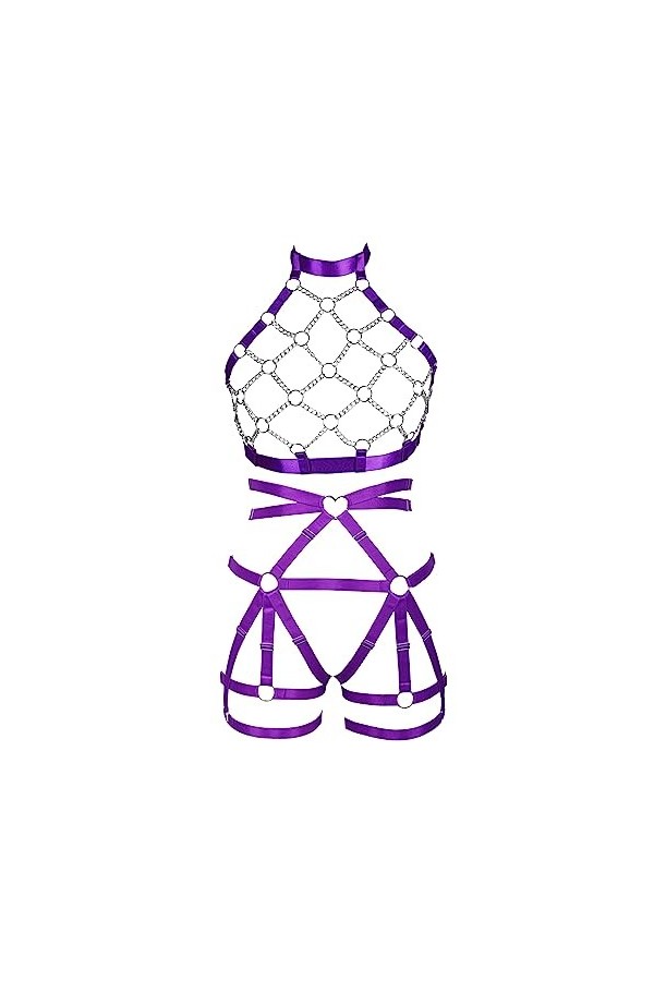 JMMHSS Femmes punk Body Strap lacets lingerie set garter ceinture Goth Halloween Dance orgie Vert de fruits 