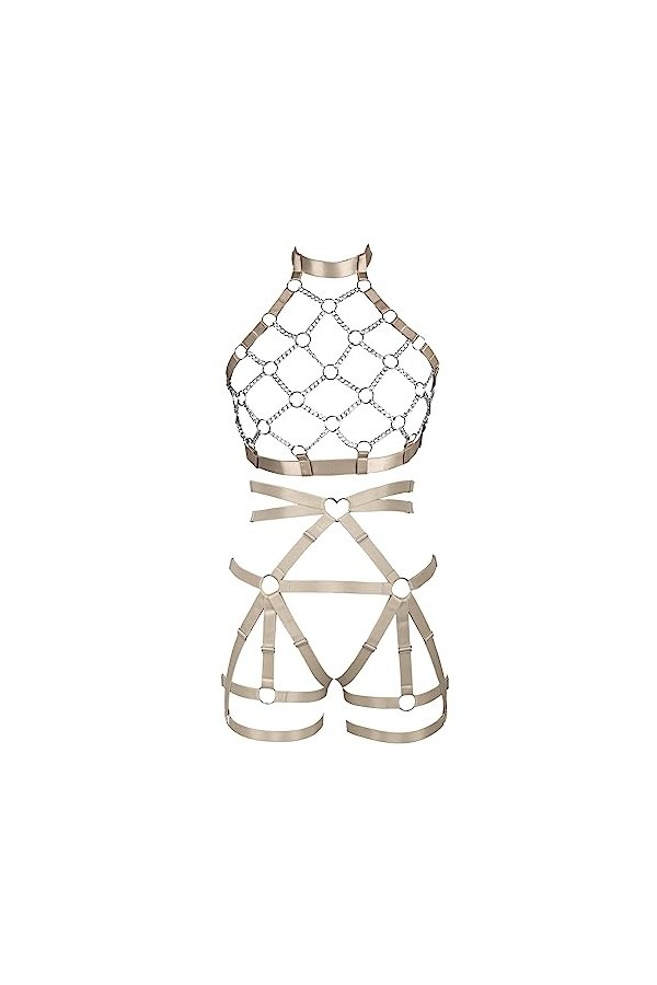 JMMHSS Femmes punk Body Strap lacets lingerie set garter ceinture Goth Halloween Dance orgie Vert de fruits 