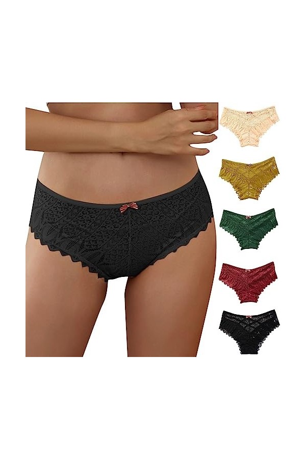 FUFUDDK Lot de 5 Culottes pour Femmes Culottes de Couleur Unie Confortables Culottes Ventre Plat Culottes Classiques Sexy en 