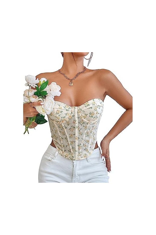 AIEOE Corset Sexy Femme Chaud Curvy Underbust sans Bretelles en Arête Taille XS Blanc