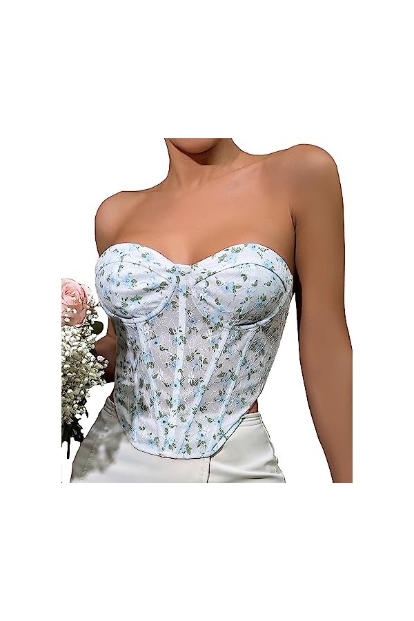AIEOE Corset Sexy Femme Chaud Curvy Underbust sans Bretelles en Arête Taille XS Blanc