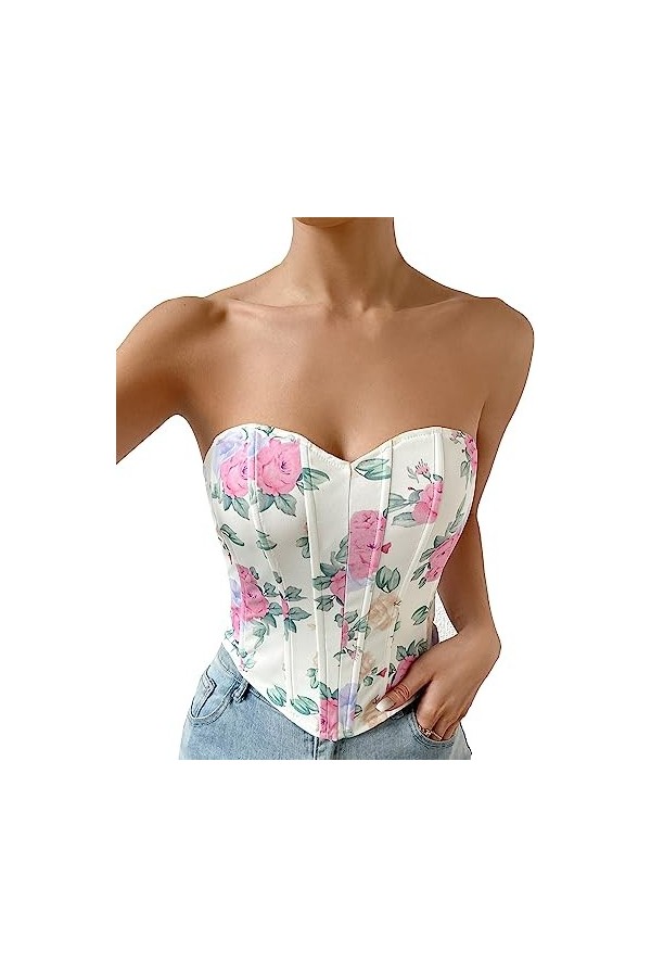 AIEOE Corset Sexy Femme Chaud Curvy Underbust sans Bretelles en Arête Taille XS Blanc