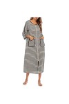 Ailan Robe de nuit pour femmes à manches longues et à double poche zippée Robe respirante Vêtements de nuit, Gris, L