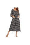 Ailan Robe de nuit pour femmes à manches longues et à double poche zippée Robe respirante Vêtements de nuit, Gris, L