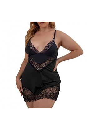 HELLORSOON Lingerie Sexy Femme Nuisette Dentelle Minceur Robe de Nuit Sexy Dos Transparent Volants sensuels Ensemble de Linge