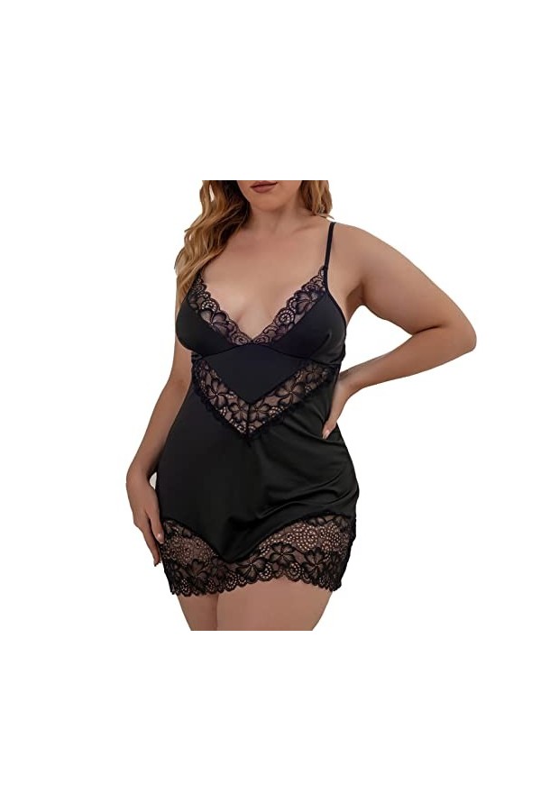 HELLORSOON Lingerie Sexy Femme Nuisette Dentelle Minceur Robe de Nuit Sexy Dos Transparent Volants sensuels Ensemble de Linge