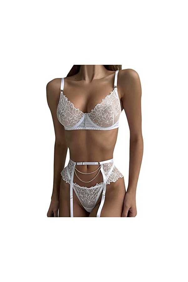 HELLORSOON Lingerie Sexy Femme Nuisette Résille Coquin Combinaison Dentelle Ouvertures provocantes Boutons élégants Combinais