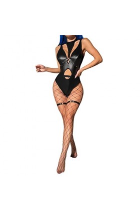 HELLORSOON Lingerie Sexy en Cuir Femme Dos NuSensuel Doux Noir Ensemble Nuisette et String Minceur Romantique Sensuel Bodys T