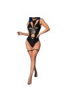 HELLORSOON Lingerie Sexy en Cuir Femme Dos NuSensuel Doux Noir Ensemble Nuisette et String Minceur Romantique Sensuel Bodys T