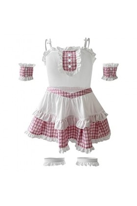 SINGUYUN Tenue décolière pour femme - Jupe plissée sexy - Costume de soubrette avec chaussettes - 2581 rose