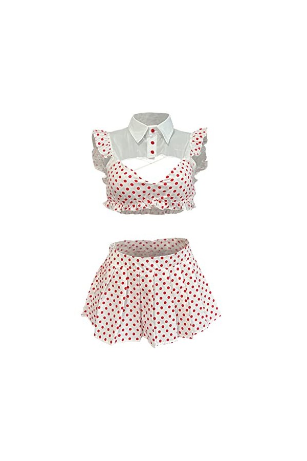 SINGUYUN Tenue décolière pour femme - Jupe plissée sexy - Costume de soubrette avec chaussettes - 2581 rose