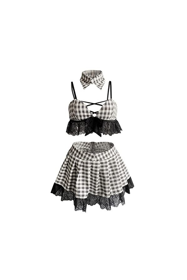 SINGUYUN Tenue décolière pour femme - Jupe plissée sexy - Costume de soubrette avec chaussettes - 2581 rose