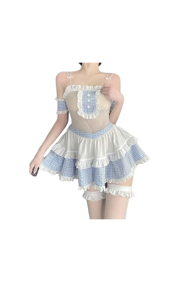 SINGUYUN Tenue décolière pour femme - Jupe plissée sexy - Costume de soubrette avec chaussettes - 2581 rose