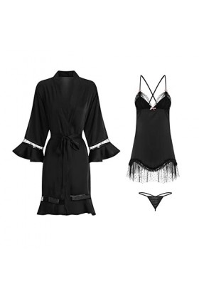 JINZIJINYU Lingerie Sexy Femme Coquine Hot Sexy Satin Stitching Mesh Pyjamas Backless Temptation Sling Nightdress Ensemble De