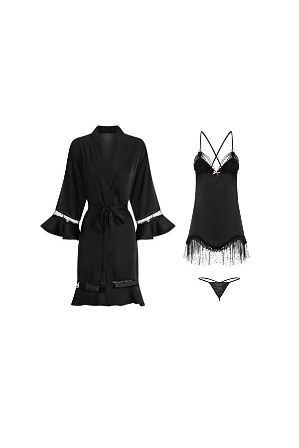 JINZIJINYU Lingerie Sexy Femme Coquine Hot Sexy Satin Stitching Mesh Pyjamas Backless Temptation Sling Nightdress Ensemble De