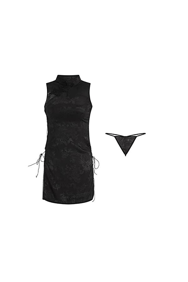 JINZIJINYU Lingerie Sexy Femme Coquine Hot Sexy Boucle Creuse Classique Mince Cheongsam Bandes Latérales Lit Costume Uniforme