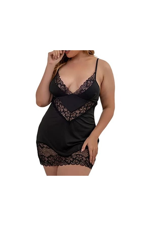 JINZIJINYU Lingerie Sexy Femme Coquine Hot Plus Size Lingerie Sexy 100Kg Paquet Hanche Jupe Dentelle Noire Splicing Sling Str