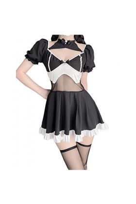 Lingerie sexy de soubrette française en dentelle avec fichier ouvert mignon amusant combinaison anime japonais cosplay noir 