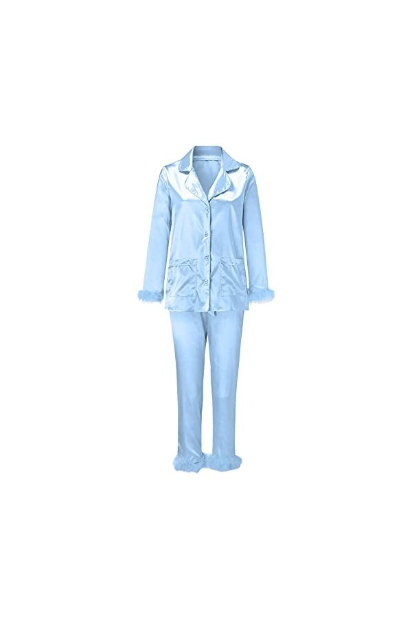 Ncenglings Body De Lingerie pour Femmes avec Manche Longue Bouton de Couleur Solide Camis + Pantalon Long vêtements de Nuit 2