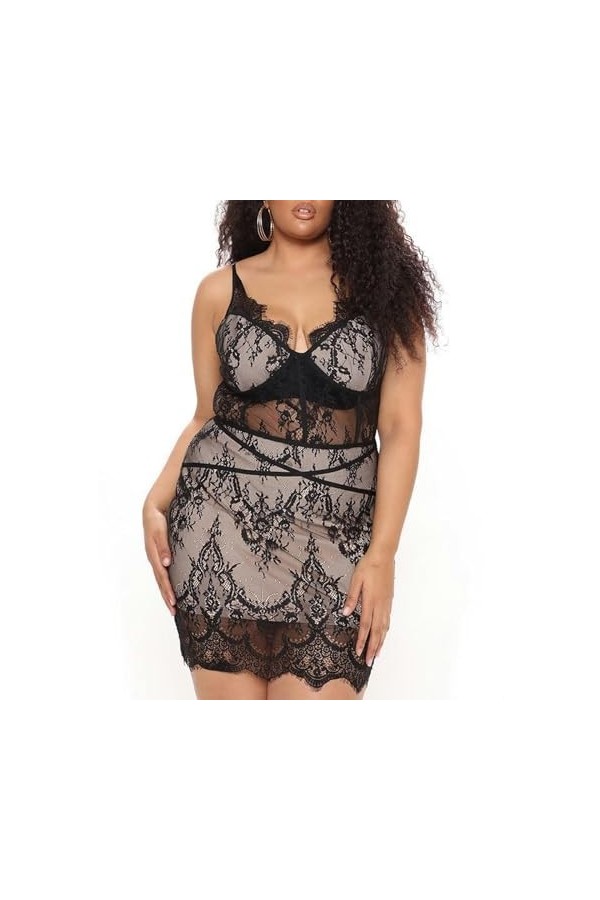 WEITING Robe en Dentelle de Grande Taille européenne et américaine pour Femmes française légère Mature Transparente Sexy jarr