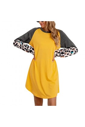 Robe Ample, élégante, en Polyester, Robe Léopard Courte à Encolure Ronde, Parfaite pour Faire du Shopping M 