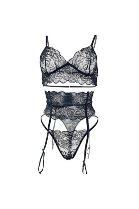 Plus Grande tailleEnsemble jarretières érotique Pure Lingerie Sexy Shapewear, Noir, S