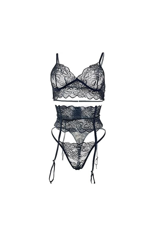 Plus Grande tailleEnsemble jarretières érotique Pure Lingerie Sexy Shapewear, Noir, S