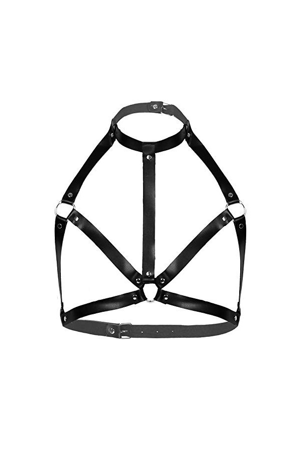 Mengsiy Hommes Réglable Noir O-Ring Chaînes Halter Corps Sexy Poitrine Ceintures Punk Gothique Rave Gay Costume Color : D 