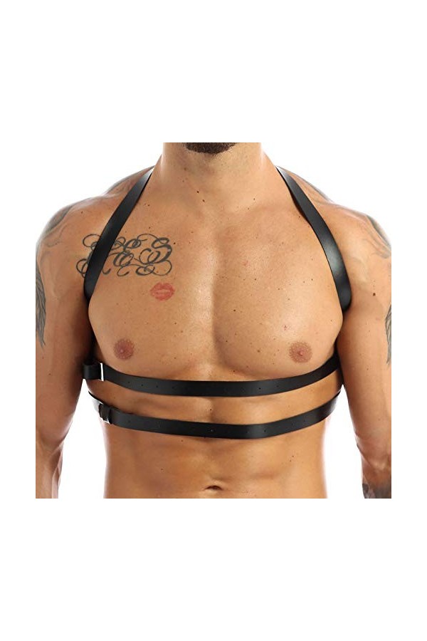 Mengsiy Hommes Réglable Noir O-Ring Chaînes Halter Corps Sexy Poitrine Ceintures Punk Gothique Rave Gay Costume Color : D 