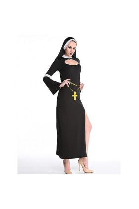 SHANHE NEW Carnival Halloween Lady Religious Nun Habit Costume Convent Choir Superior Roleplay Cosplay Fancy Party -Black,M