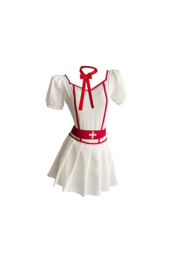 SINGUYUN Costume dinfirmière sexy pour femme, lingerie de costumade, nuisette pour jeu de rôle avec chapeau 2619 blanc 