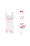 SINGUYUN Costume dinfirmière sexy pour femme, lingerie de costumade, nuisette pour jeu de rôle avec chapeau 2619 blanc 