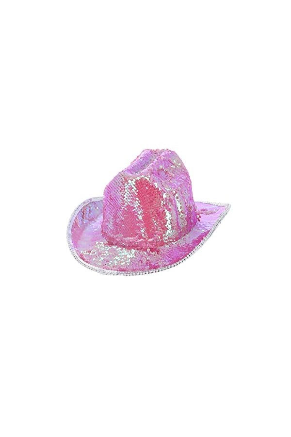 Smiffys 53031 Chapeau de cowboy à paillettes irisé Pink Fever, unisexe, taille unique