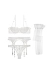 WEITING Ensemble de lingerie sexy 4 pièces en dentelle pour femme - Sous-vêtements fins brodés - Soutien-gorge + string + cei