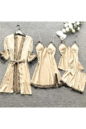 Junhasgood Cuir Lingerie Sexy Lingerie Sleepwear Femmes Dentelle Robe Robe Set Pyjama Nuit Robe Soie Ensemble Sexy Rouge Bei