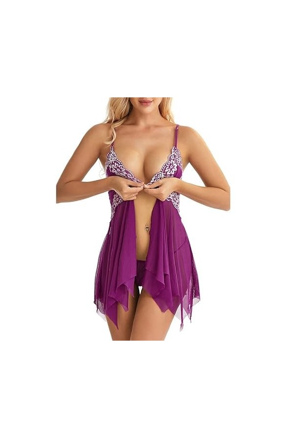 MERNEL Vêtements sexuels Vêtements érotiques Vêtements de Nuit Sexy Lingerie Fermeture Avant Babydoll Dentelle Ensemble de vê
