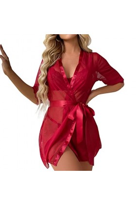 HELLORSOON Lingerie Sexy Femme Nuisette Résille Coquin Robe de Nuit Sexy Ouvertures provocantes Laçages coquins Combinaison S