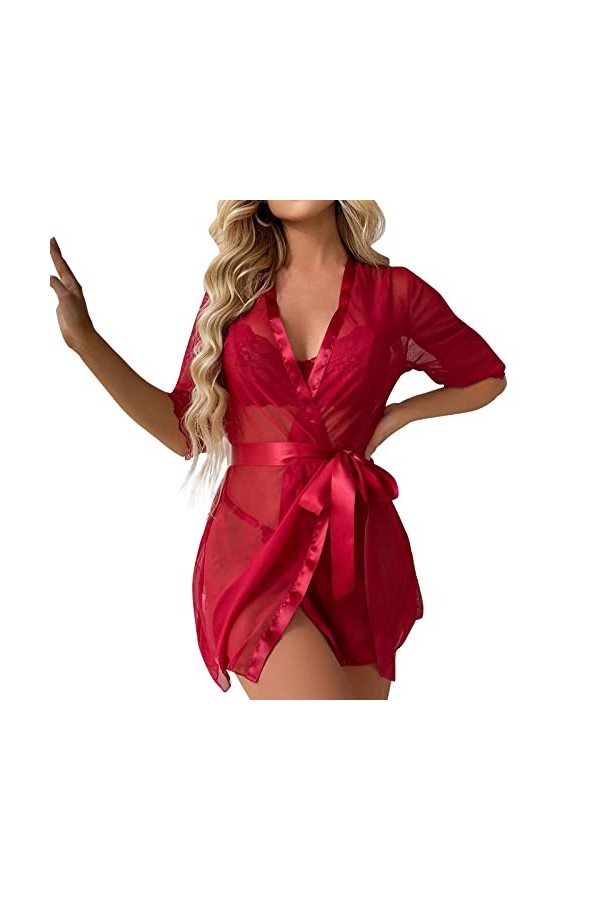 HELLORSOON Lingerie Sexy Femme Nuisette Résille Coquin Robe de Nuit Sexy Ouvertures provocantes Laçages coquins Combinaison S