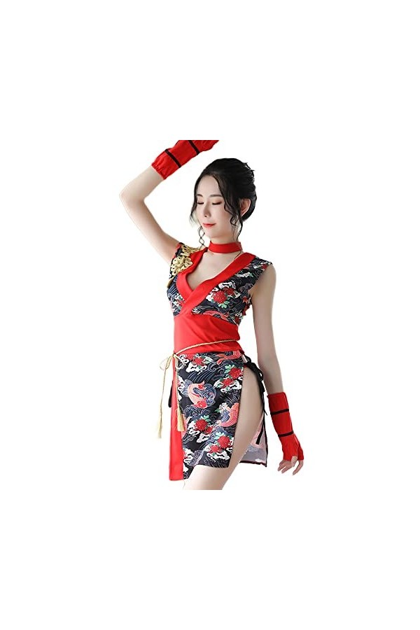 Temptshow Ensemble de lingerie sexy pour femme - Kimono chinois traditionnel - Noir 2