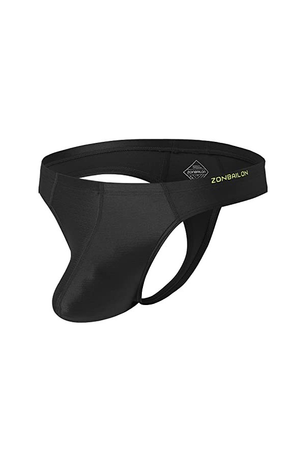 BIATWOWR String sexy taille basse en soie glacée pour homme avec grande poche à dos en T Taille M L XL 2XL, 1 noir., XXL